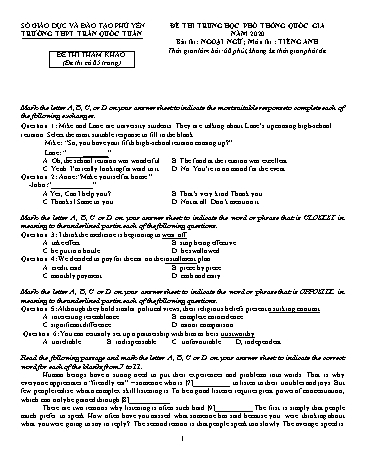 Đề thi tham khảo Trung học Phổ thông Quốc gia năm 2020 môn Tiếng Anh - Trường THPT Trần Quốc Tuấn (Có đáp án)