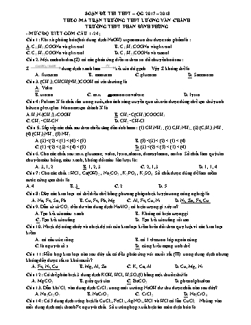 Đề thi THPT Quốc gia môn Hóa học - Năm học 2017-2018 - Trường THPT Phan Đình Phùng (Có đáp án)