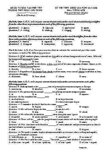 Đề thi THPT Quốc gia môn Tiếng Anh - Năm học 2019-2020 - Trường THPT Phan Chu Trinh (Có đáp án)