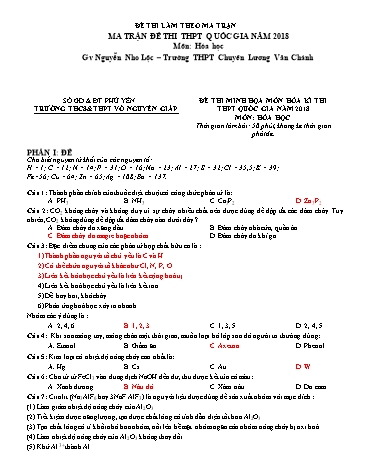 Đề thi THPT Quốc gia năm 2018 môn Hóa học - Trường THCS&THPT Võ Nguyên Giáp (Có đáp án)