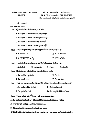 Đề thi THPT Quốc gia năm 2018 môn Sinh học - Trường THPT Phan Chu Trinh (Có đáp án)