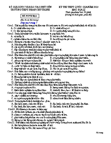 Đề thi THPT Quốc gia năm 2019 môn Địa lí - Trường THPT Phan Chu Trinh (Có đáp án)