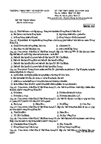 Đề thi THPT Quốc gia năm 2020 môn Địa lí - Trường THCS-THPT Võ Nguyên Giáp (Có đáp án)