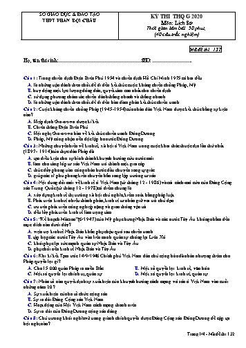 Đề thi THPT Quốc gia năm 2020 môn Lịch sử - Trường THPT Phan Bội Châu (Có đáp án)