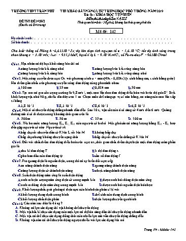 Đề thi thử khảo sát năng lực Trung học Phổ thông năm 2019 môn Vật lí - Trường THPT Trần Phú (Có đáp án)