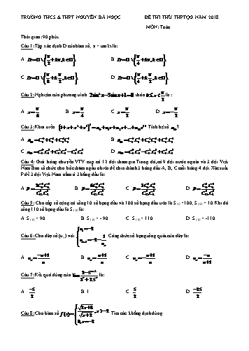 Đề thi thử THP Quốc gia năm 2018 môn Toán - Trường THCS&THPT Nguyễn Bá Ngọc (Có đáp án)