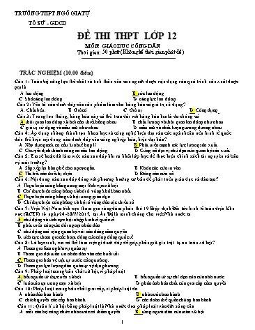 Đề thi thử THPT lớp 12 môn Giáo dục công dân - Trường THPT Ngô Gia Tự (Có đáp án)