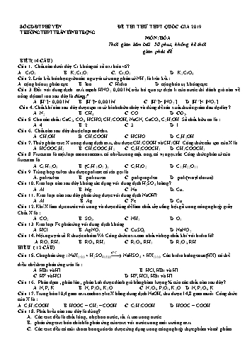 Đề thi thử THPT Quốc gia 2019 môn Hóa học - Trường THPT Trần Bình Trọng (Có đáp án)