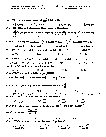 Đề thi thử THPT Quốc gia 2019 môn Toán - Trường THPT Phan Chu Trinh (Có đáp án)