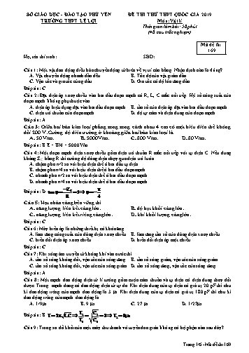 Đề thi thử THPT Quốc gia 2019 môn Vật lí - Trường THPT Lê Lợi (Có đáp án)