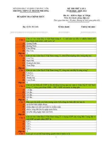 Đề thi thử THPT Quốc gia lần 1 môn Địa lí 12 - Năm học 2020-2021 - Trường THPT Lê Thành Phương (Có đáp án) Đề thi thử THPT Quốc gia lần 1 môn Địa lí 12 - Năm học 2020-2021 - Trường THPT Lê Thành Phương (Có đáp án)