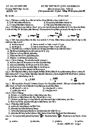 Đề thi thử THPT Quốc gia lần 2 năm 2019 môn Vật lí - Trường THPT Ngô Gia Tự - Mã đề 203 (Có đáp án)