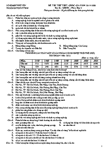 Đề thi thử THPT Quốc gia môn Địa lí - Năm học 2019-2020 - Trường PT DNNT tỉnh Phú Yên (Có đáp án)