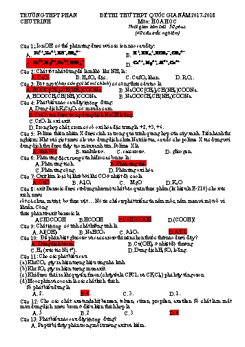 Đề thi thử THPT Quốc gia môn Hóa học - Năm học 2017-2018 - Trường THPT Phan Chu Trinh (Có đáp án)