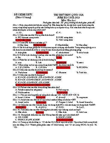 Đề thi thử THPT Quốc gia môn Hóa học - Năm học 2018-2019 - Trường THPT Phan Chu Trinh (Có đáp án)