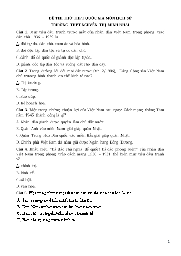 Đề thi thử THPT Quốc gia môn Lịch sử - Trường THPT Nguyễn Thị Minh Khai (Có đáp án)
