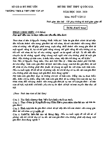 Đề thi thử THPT Quốc gia môn Ngữ văn 12 - Năm học 2019-2020 - Trường THCS&THPT Chu Văn An (Có đáp án)