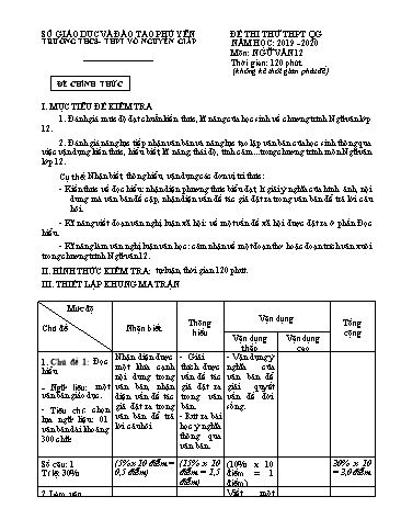 Đề thi thử THPT Quốc gia môn Ngữ văn 12 - Năm học 2019-2020 - Trường THCS-THPT Võ Nguyên Giáp (Có đáp án)