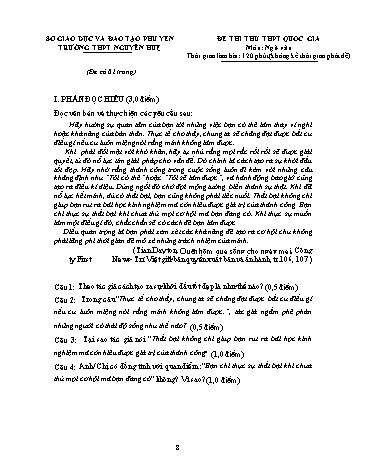 Đề thi thử THPT Quốc gia môn Ngữ văn - Trường THPT Nguyễn Huệ (Có đáp án)