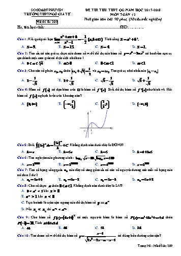 Đề thi thử THPT Quốc gia môn Toán 12 - Năm học 2017-2018 - Trường THPT Ngô Gia Tự - Mã đề thi 209 (Có đáp án)