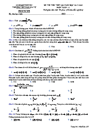 Đề thi thử THPT Quốc gia môn Toán 12 - Năm học 2017-2018 - Trường THPT Ngô Gia Tự - Mã đề thi 357 (Có đáp án)