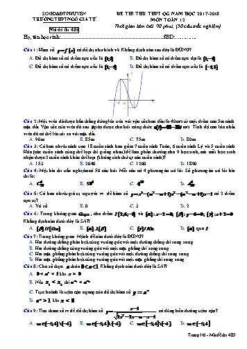 Đề thi thử THPT Quốc gia môn Toán 12 - Năm học 2017-2018 - Trường THPT Ngô Gia Tự - Mã đề thi 485 (Có đáp án)
