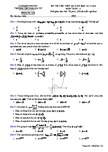 Đề thi thử THPT Quốc gia môn Toán 12 - Năm học 2017-2018 - Trường THPT Ngô Gia Tự - Mã đề thi 132 (Có đáp án)