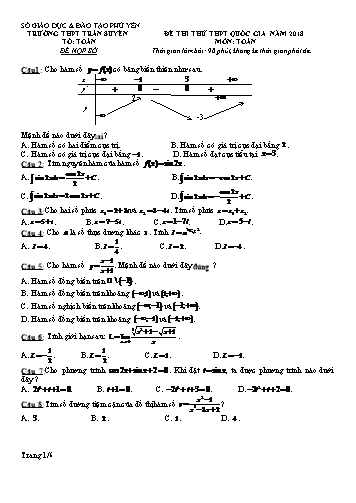 Đề thi thử THPT Quốc gia môn Toán năm 2018 - Trường THPT Trần Suyền (Có đáp án)