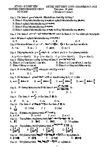 Đề thi thử THPT Quốc gia môn Toán - Năm học 2017-2018 - Trường THPT Phan Bội Châu (Có đáp án)