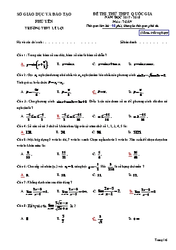 Đề thi thử THPT Quốc gia môn Toán - Năm học 2017-2018 - Trường THPT Lê Lợi