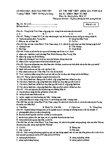 Đề thi thử THPT Quốc gia năm 2018 môn Địa lí - Trường THCS & THPT Võ Nguyên Giáp (Có đáp án)