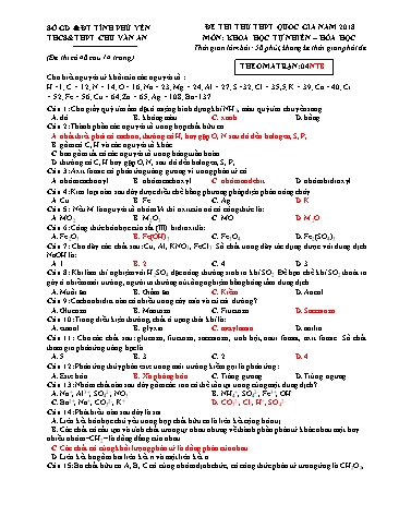 Đề thi thử THPT Quốc gia năm 2018 môn Hóa học - Trường THCS&THPT Chu Văn An (Có đáp án)