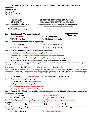 Đề thi thử THPT Quốc gia năm 2018 môn Hóa học - Trường THPT Nguyễn Thái Bình (Có đáp án)