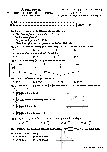 Đề thi thử THPT Quốc gia năm 2018 môn Toán - Trường THCS & THPT Võ Nguyên Giáp (Có đáp án)