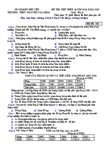 Đề thi thử THPT Quốc gia năm 2019 môn Địa lí - Năm học 2019-2020 - Trường THPT Nguyễn Thị Minh Khai (Có đáp án)