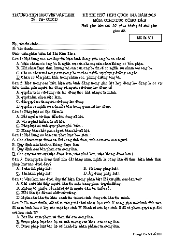 Đề thi thử THPT Quốc gia năm 2019 môn Giáo dục công dân - Trường THPT Nguyễn Văn Linh (Có đáp án)