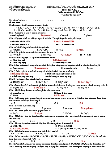 Đề thi thử THPT Quốc gia năm 2019 môn Hóa học - Trường THCS&THPT Võ Nguyên Giáp (Có đáp án)