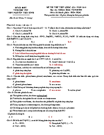 Đề thi thử THPT Quốc gia năm 2019 môn Hóa học - Trường THPT Nguyễn Thái Bình (Có đáp án)