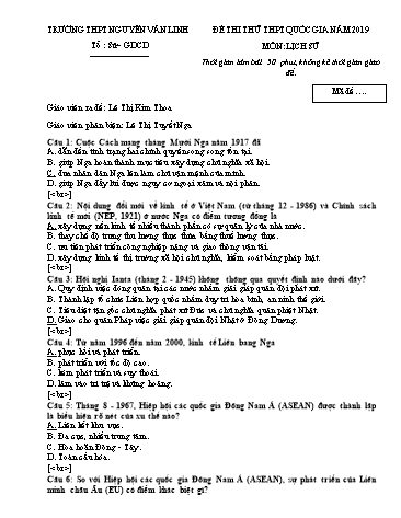 Đề thi thử THPT Quốc gia năm 2019 môn Lịch sử - Trường THPT Nguyễn Văn Linh (Có đáp án)
