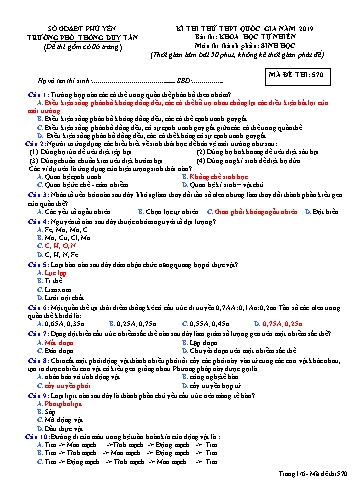 Đề thi thử THPT Quốc gia năm 2019 môn Sinh học - Trường Phổ thông Duy Tân (Có đáp án)