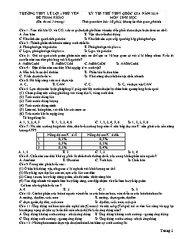 Đề thi thử THPT Quốc gia năm 2019 môn Sinh học - Trường THPT Lê Lợi (Có đáp án)