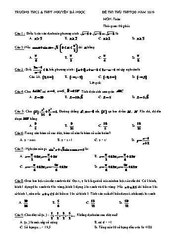 Đề thi thử THPT Quốc gia năm 2019 môn Toán - Trường THCS&THPT Nguyễn Bá Ngọc (Có đáp án)