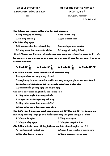 Đề thi thử THPT Quốc gia năm 2019 môn Vật lý - Trường Phổ thông Duy Tân (Có đáp án)