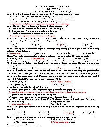 Đề thi thử THPT Quốc gia năm 2019 môn Vật lý - Trường THCS-THPT Võ Văn Kiệt (Có đáp án)