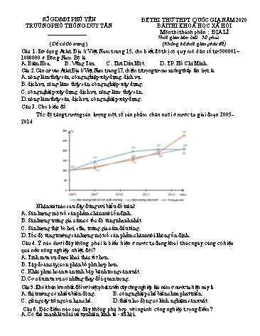 Đề thi thử THPT Quốc gia năm 2020 môn Địa lí - Trường Phổ thông Duy Tân (Có đáp án)