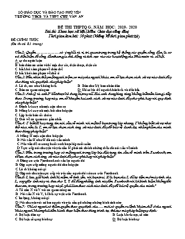 Đề thi thử THPT Quốc gia năm 2020 môn Giáo dục công dân - Trường THCS&THPT Chu Văn An (Có đáp án)