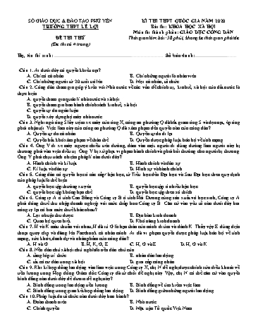 Đề thi thử THPT Quốc gia năm 2020 môn Giáo dục công dân - Trường THPT Lê Lợi (Có đáp án)