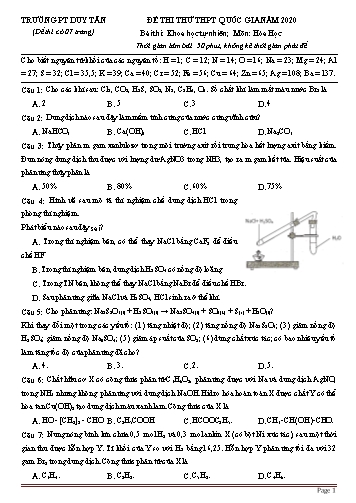 Đề thi thử THPT Quốc gia năm 2020 môn Hóa học - Trường Phổ thông Duy Tân (Có đáp án)