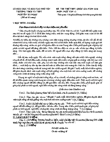 Đề thi thử THPT Quốc gia năm 2020 môn Ngữ văn 12 - Trường THCS và THPT Nguyễn Bá Ngọc (Có đáp án)