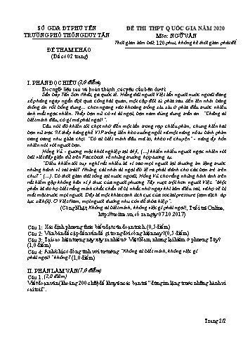 Đề thi thử THPT Quốc gia năm 2020 môn Ngữ văn - Trường Phổ thông Duy Tân (Có đáp án)